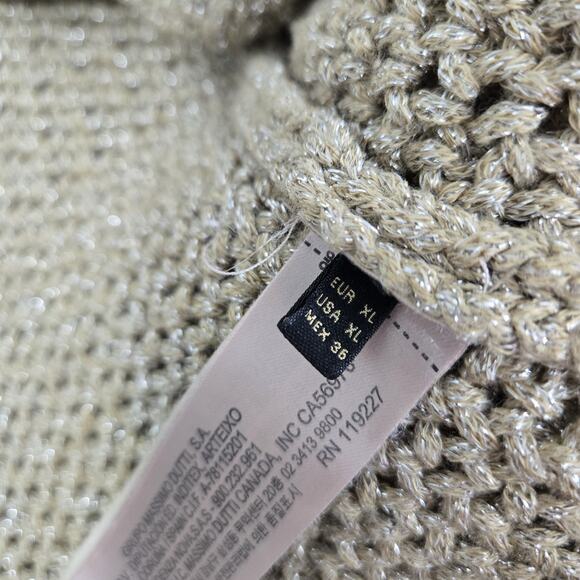 Massimo Dutti Cardigan Sweater XL Gold Metallic Open Knit Long Sleeve Old Money - Picture 10 of 16